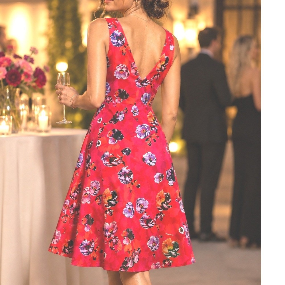 Gap Summer Floral Cocktail‎ Bruch Vacation Dress V back
